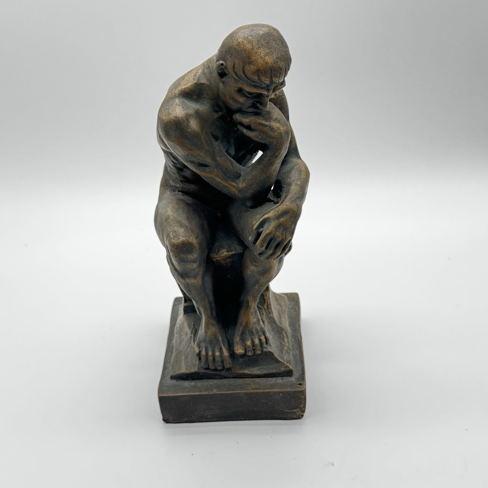 Auguste Rodin The Thinker Statue Bronze Tone Museum Replica Nude Male Art Deco